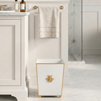 Regency Bee White Wastebasket, Bathroom Trash Can, Wastebasket for Vanity, Home Office, Bedroom - Square without Lid with Lion Decor - Wastebaskets from Jaye's Studio
