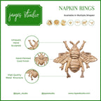 Regency Gold Bee Napkin Rings for Dinnerware, Serving, Dinning, Table scape, entertaining (4pk) - Napkin Rings from Jaye's Studio