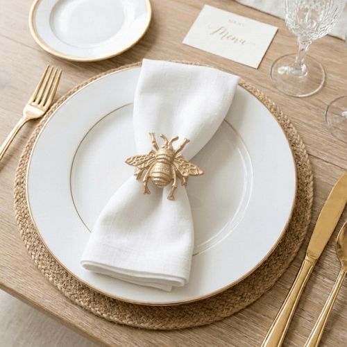 Regency Gold Bee Napkin Rings for Dinnerware, Serving, Dinning, Table scape, entertaining (4pk) - Napkin Rings from Jaye's Studio