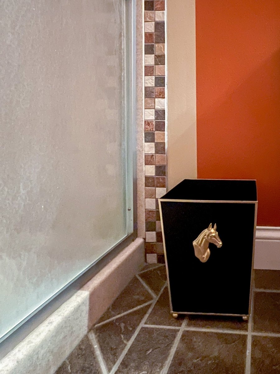 Regency Horse Head Black Bathroom Trash Can, Wastebasket, Dustbin for Bedroom, Home Office, Vanity - Square without Lid - Wastebaskets from Jaye's Studio