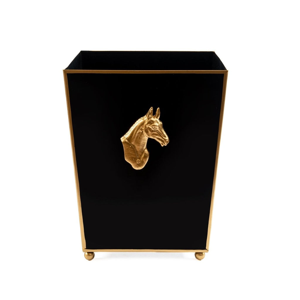 Regency Horse Head Black Bathroom Trash Can, Wastebasket, Dustbin for Bedroom, Home Office, Vanity - Square without Lid - Wastebaskets from Jaye's Studio