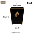 Regency Horse Head Black Bathroom Trash Can, Wastebasket, Dustbin for Bedroom, Home Office, Vanity - Square without Lid - Wastebaskets from Jaye's Studio
