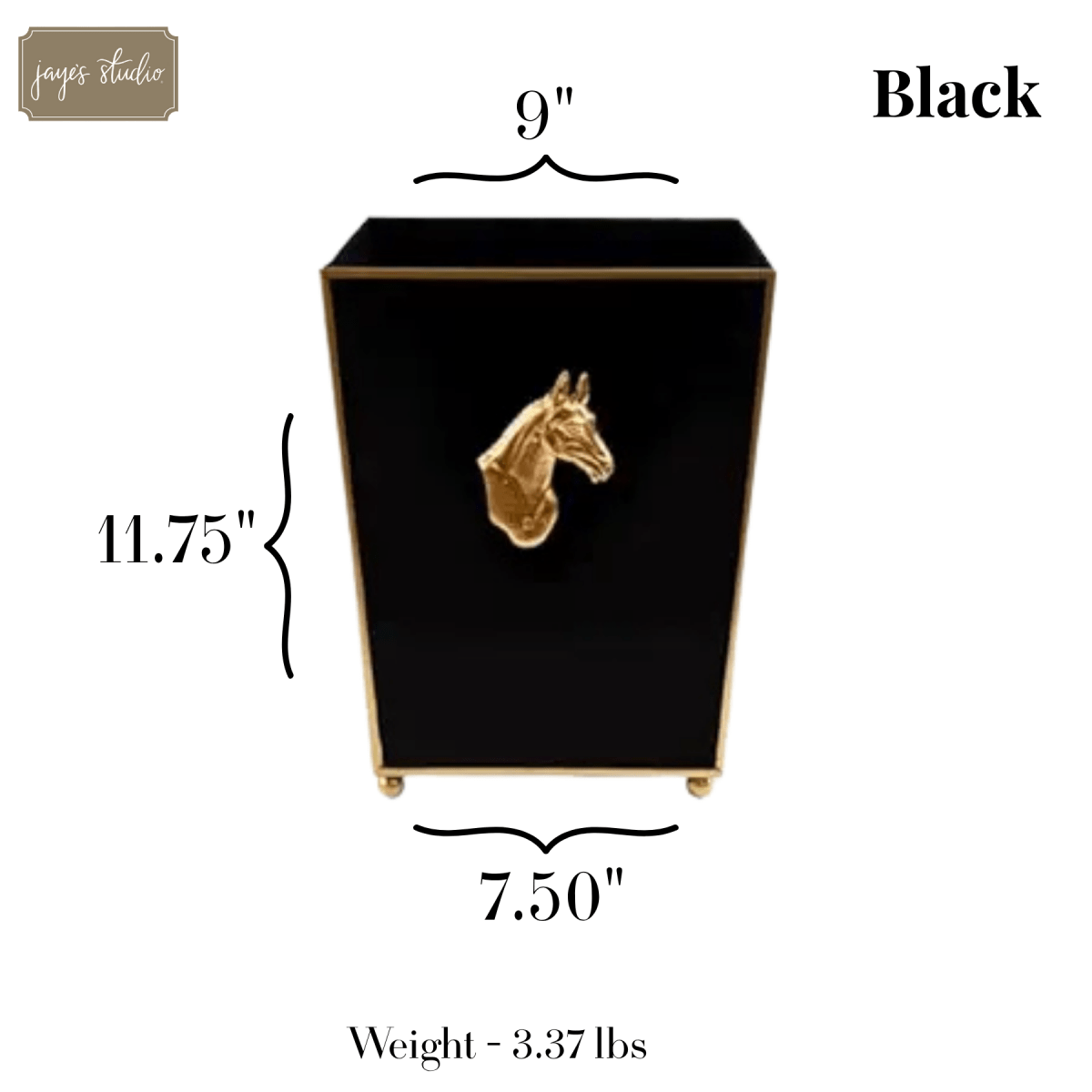 Regency Horse Head Black Bathroom Trash Can, Wastebasket, Dustbin for Bedroom, Home Office, Vanity - Square without Lid - Wastebaskets from Jaye's Studio