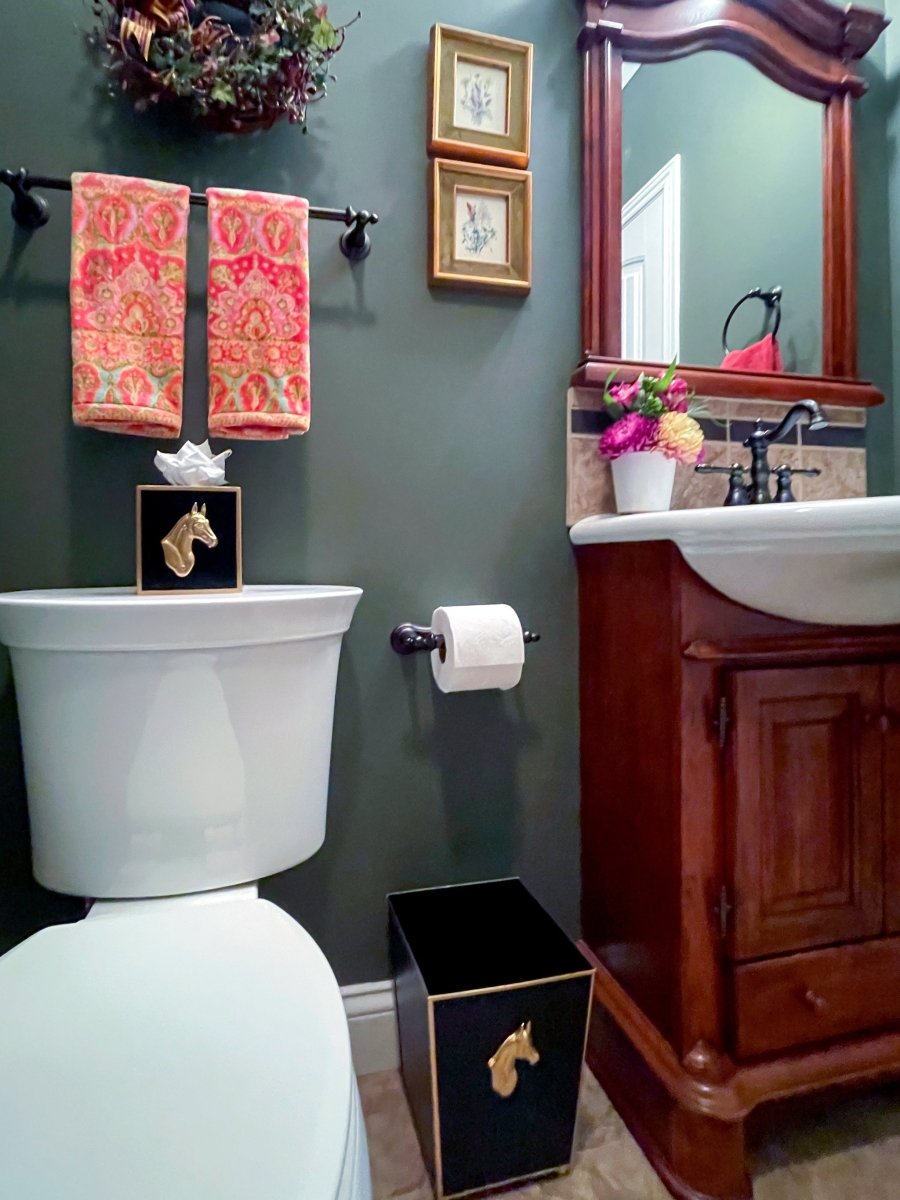 Regency Horse Head Black Bathroom Trash Can, Wastebasket, Dustbin for Bedroom, Home Office, Vanity - Square without Lid - Wastebaskets from Jaye's Studio