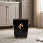 Regency Horse Head Black Bathroom Trash Can, Wastebasket, Dustbin for Bedroom, Home Office, Vanity - Square without Lid - Wastebaskets from Jaye's Studio