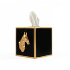 Regency Horse Head Black Enameled Square Metal Tissue Box Cover for Bathroom, Vanity, Bedroom, Home Office - Tissue Box Cover from Jaye's Studio