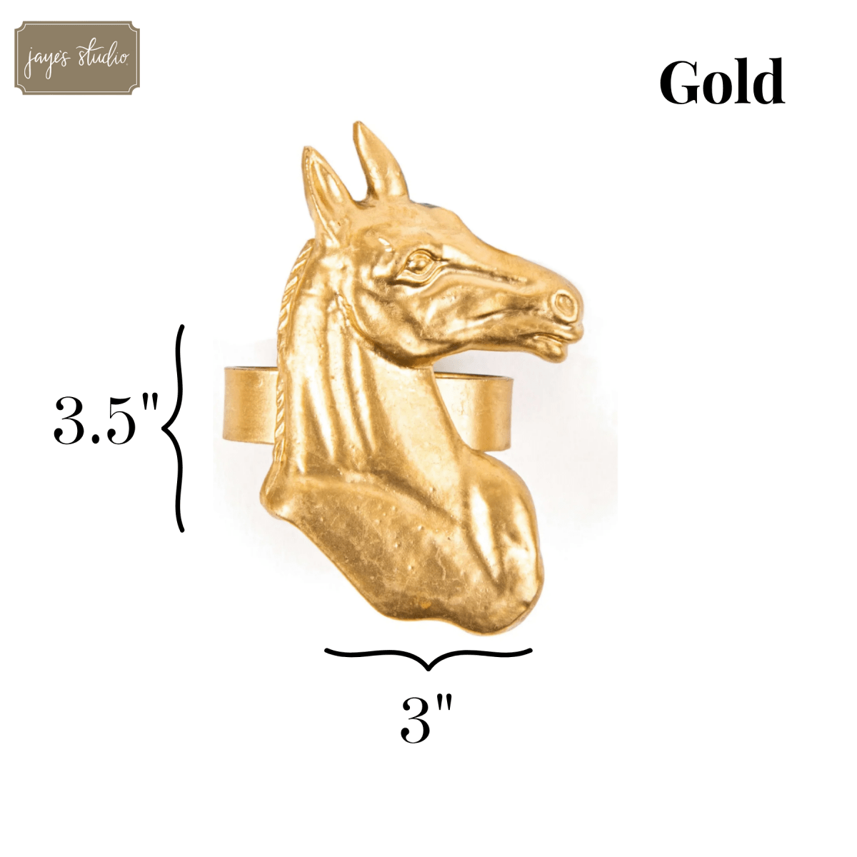 Regency Horse Head Gold Napkin Rings for Dinnerware, Place Settings, Entertaining (4pk) - Avail 02/22 - Napkin Rings from Jaye's Studio