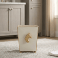 Regency Horse Head Taupe Bathroom Trash Can, Wastebasket, Dustbin for Bedroom, Home Office, Vanity - Square without Lid - Wastebaskets from Jaye's Studio