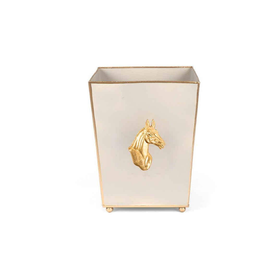 Regency Horse Head Taupe Bathroom Trash Can, Wastebasket, Dustbin for Bedroom, Home Office, Vanity - Square without Lid - Wastebaskets from Jaye's Studio