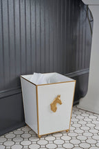 Regency Horse Head White Bathroom Trash Can, Wastebasket, Dustbin for Bedroom, Home Office, Vanity - Square without Lid - Wastebaskets from Jaye's Studio