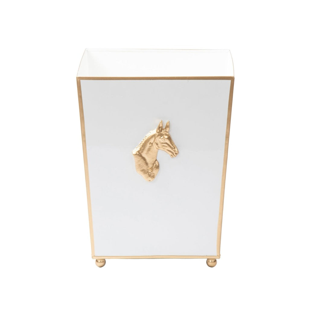 Regency Horse Head White Bathroom Trash Can, Wastebasket, Dustbin for Bedroom, Home Office, Vanity - Square without Lid - Wastebaskets from Jaye's Studio
