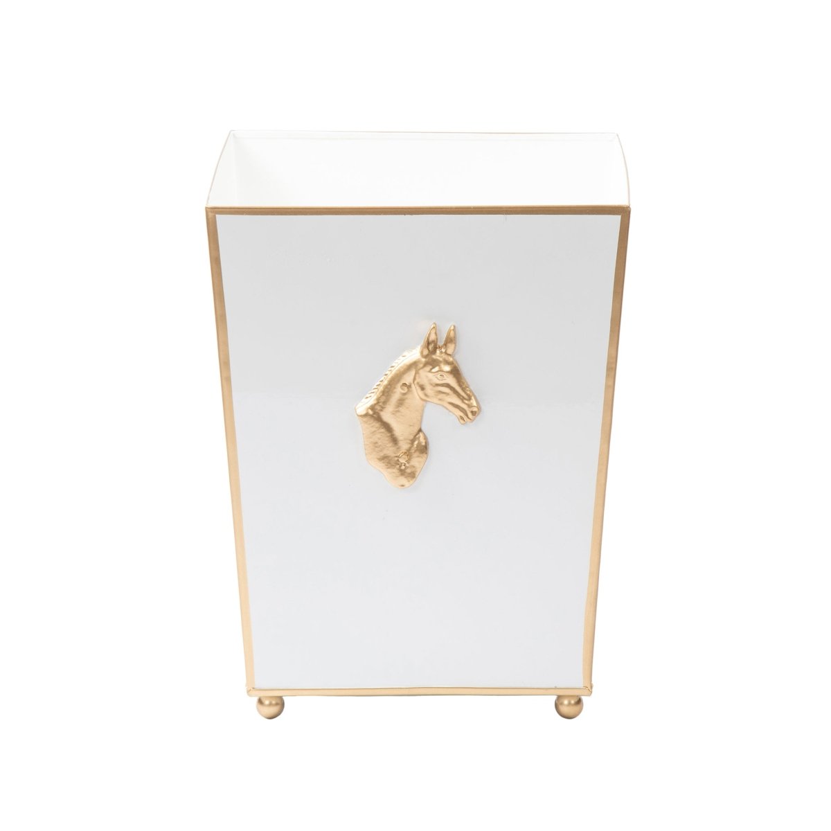 Regency Horse Head White Bathroom Trash Can, Wastebasket, Dustbin for Bedroom, Home Office, Vanity - Square without Lid - Wastebaskets from Jaye's Studio