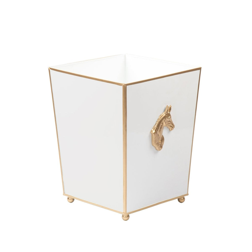 Regency Horse Head White Bathroom Trash Can, Wastebasket, Dustbin for Bedroom, Home Office, Vanity - Square without Lid - Wastebaskets from Jaye's Studio
