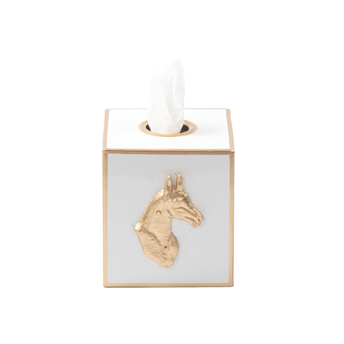 Regency Horse Head White Enameled Square Metal Tissue Box Cover for Bathroom, Vanity, Bedroom, Home Office - Tissue Box Cover from Jaye's Studio