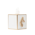 Regency Horse Head White Enameled Square Metal Tissue Box Cover for Bathroom, Vanity, Bedroom, Home Office - Tissue Box Cover from Jaye's Studio