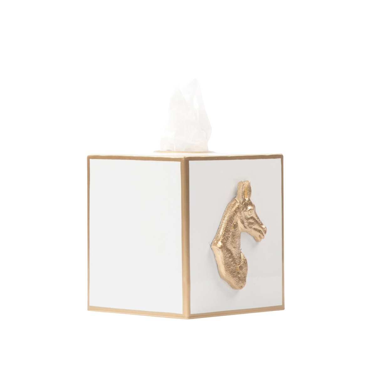 Regency Horse Head White Enameled Square Metal Tissue Box Cover for Bathroom, Vanity, Bedroom, Home Office - Tissue Box Cover from Jaye's Studio