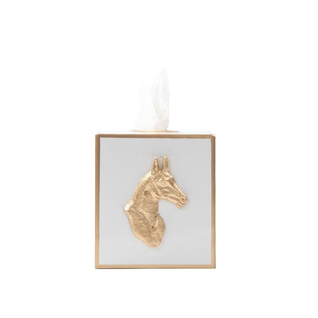 Regency Horse Head White Enameled Square Metal Tissue Box Cover for Bathroom, Vanity, Bedroom, Home Office - Tissue Box Cover from Jaye's Studio