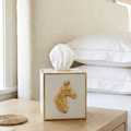 Regency Horse Head White Enameled Square Metal Tissue Box Cover for Bathroom, Vanity, Bedroom, Home Office - Tissue Box Cover from Jaye's Studio