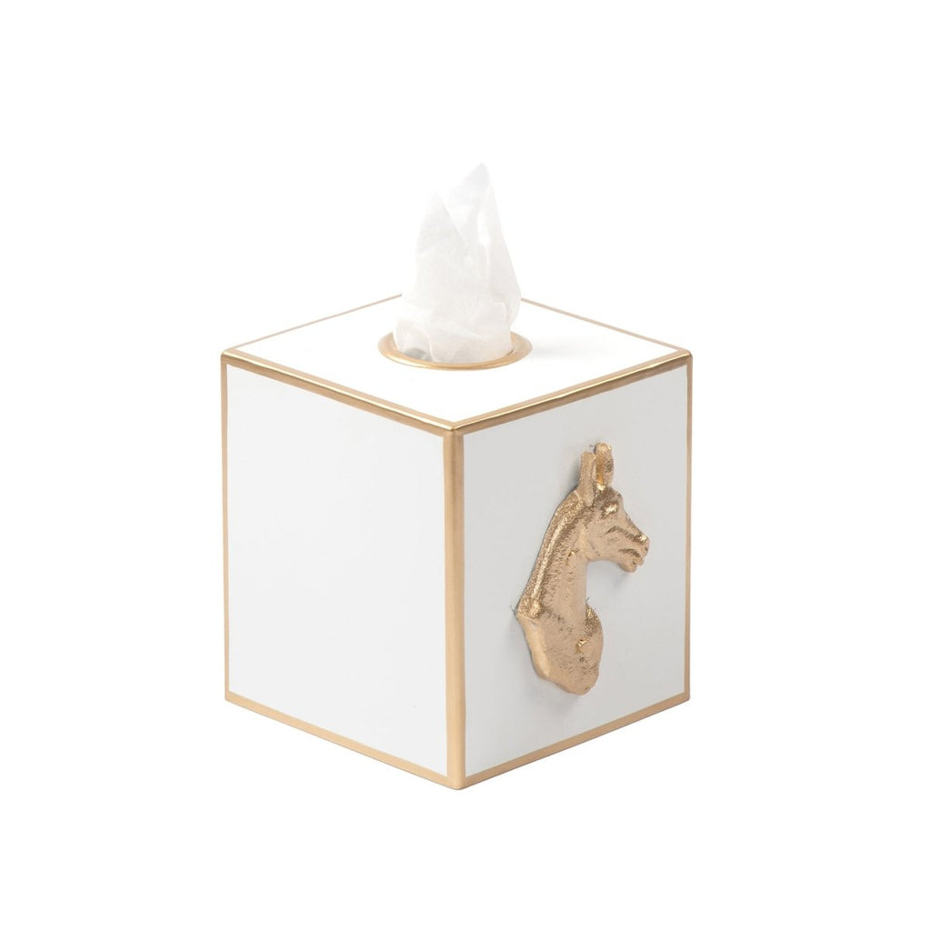 Regency Horse Head White Enameled Square Metal Tissue Box Cover for Bathroom, Vanity, Bedroom, Home Office - Tissue Box Cover from Jaye's Studio