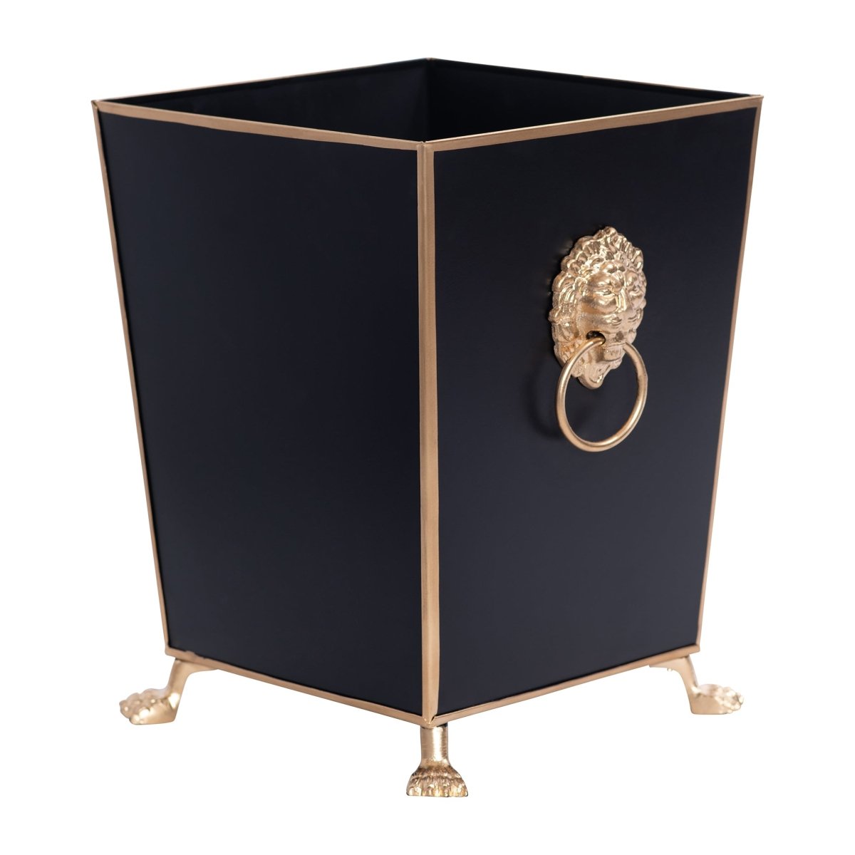 Regency Paws and Claws Black Decorative Bathroom Trash Can, Wastebasket for Vanity, Home Office, Bedroom - Square without Lid with Lion Decor - Wastebaskets from Jaye's Studio
