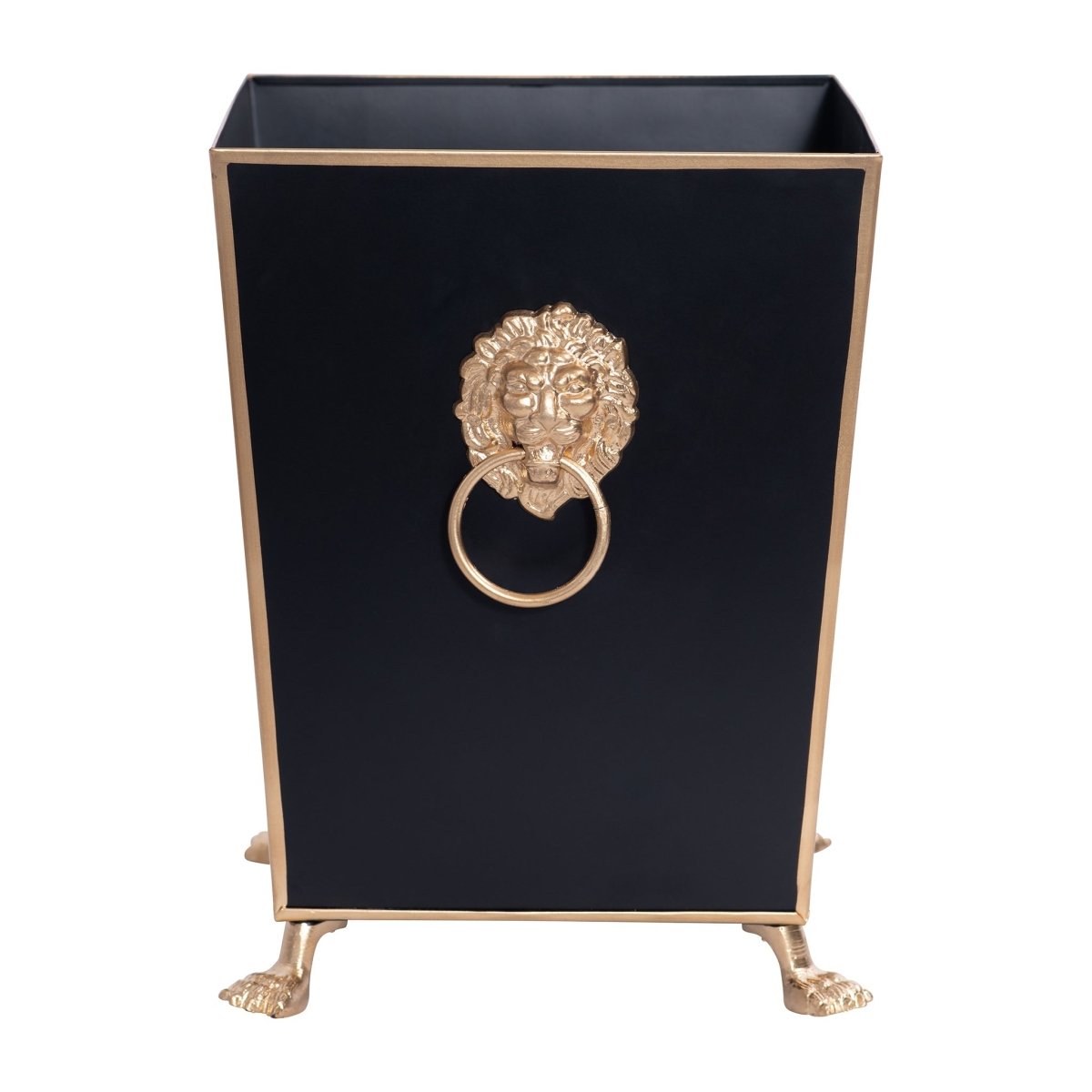 Regency Paws and Claws Black Decorative Bathroom Trash Can, Wastebasket for Vanity, Home Office, Bedroom - Square without Lid with Lion Decor - Wastebaskets from Jaye's Studio