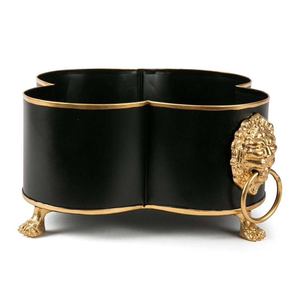 Regency Paws and Claws Black Quatrefoil Metal Cachepot Planter For Bedroom, Office, Kitchen and Living Room - from Jaye's Studio