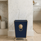 Regency Paws and Claws Blue / Indigo Blue Decorative Bathroom Trash Can, Wastebasket for Vanity, Home Office, Bedroom - Square without Lid with Lion Decor - Avail 04/18 - Wastebaskets from Jaye's Studio