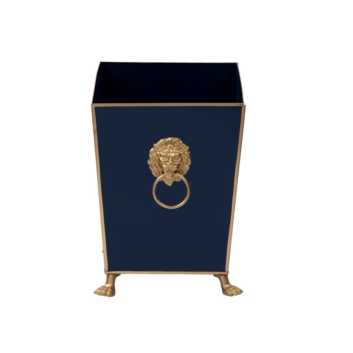 Regency Paws and Claws Blue / Indigo Blue Decorative Bathroom Trash Can, Wastebasket for Vanity, Home Office, Bedroom - Square without Lid with Lion Decor - Wastebaskets from Jaye's Studio