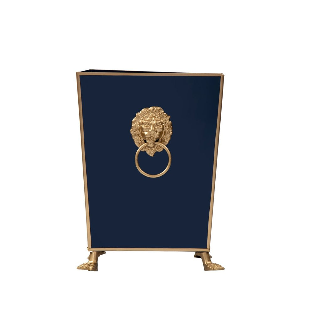 Regency Paws and Claws Blue / Indigo Blue Decorative Bathroom Trash Can, Wastebasket for Vanity, Home Office, Bedroom - Square without Lid with Lion Decor - Wastebaskets from Jaye's Studio