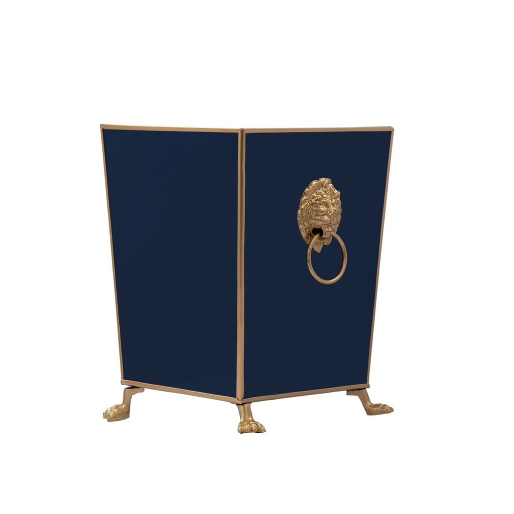 Regency Paws and Claws Blue / Indigo Blue Decorative Bathroom Trash Can, Wastebasket for Vanity, Home Office, Bedroom - Square without Lid with Lion Decor - Wastebaskets from Jaye's Studio
