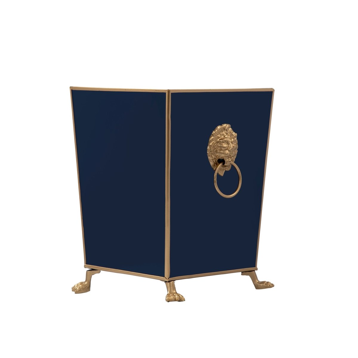 Regency Paws and Claws Blue / Indigo Blue Decorative Bathroom Trash Can, Wastebasket for Vanity, Home Office, Bedroom - Square without Lid with Lion Decor - Wastebaskets from Jaye's Studio