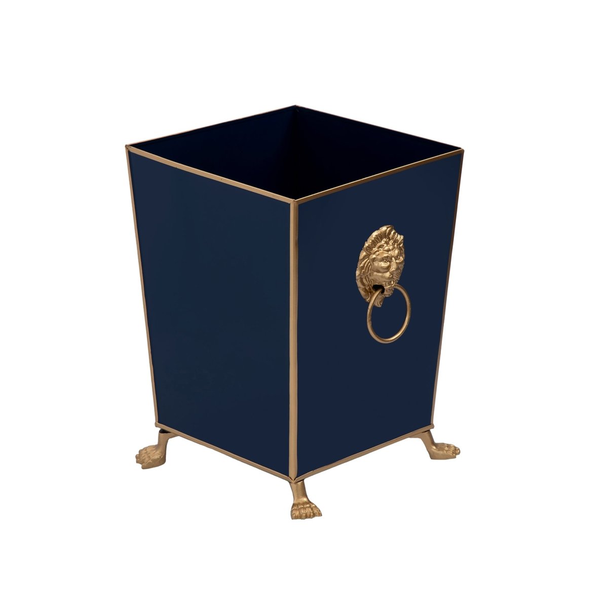 Regency Paws and Claws Blue / Indigo Blue Decorative Bathroom Trash Can, Wastebasket for Vanity, Home Office, Bedroom - Square without Lid with Lion Decor - Wastebaskets from Jaye's Studio