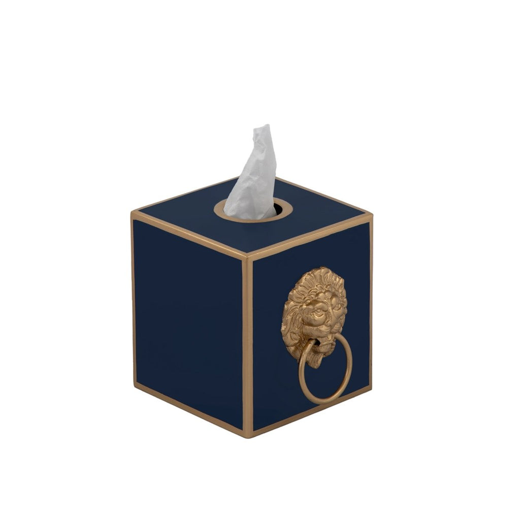 Regency Paws and Claws Blue / Indigo Blue Enameled Square Metal Tissue Box Cover for Bathroom, Vanity, Bedroom, Home Office - Tissue Box Cover from Jaye's Studio