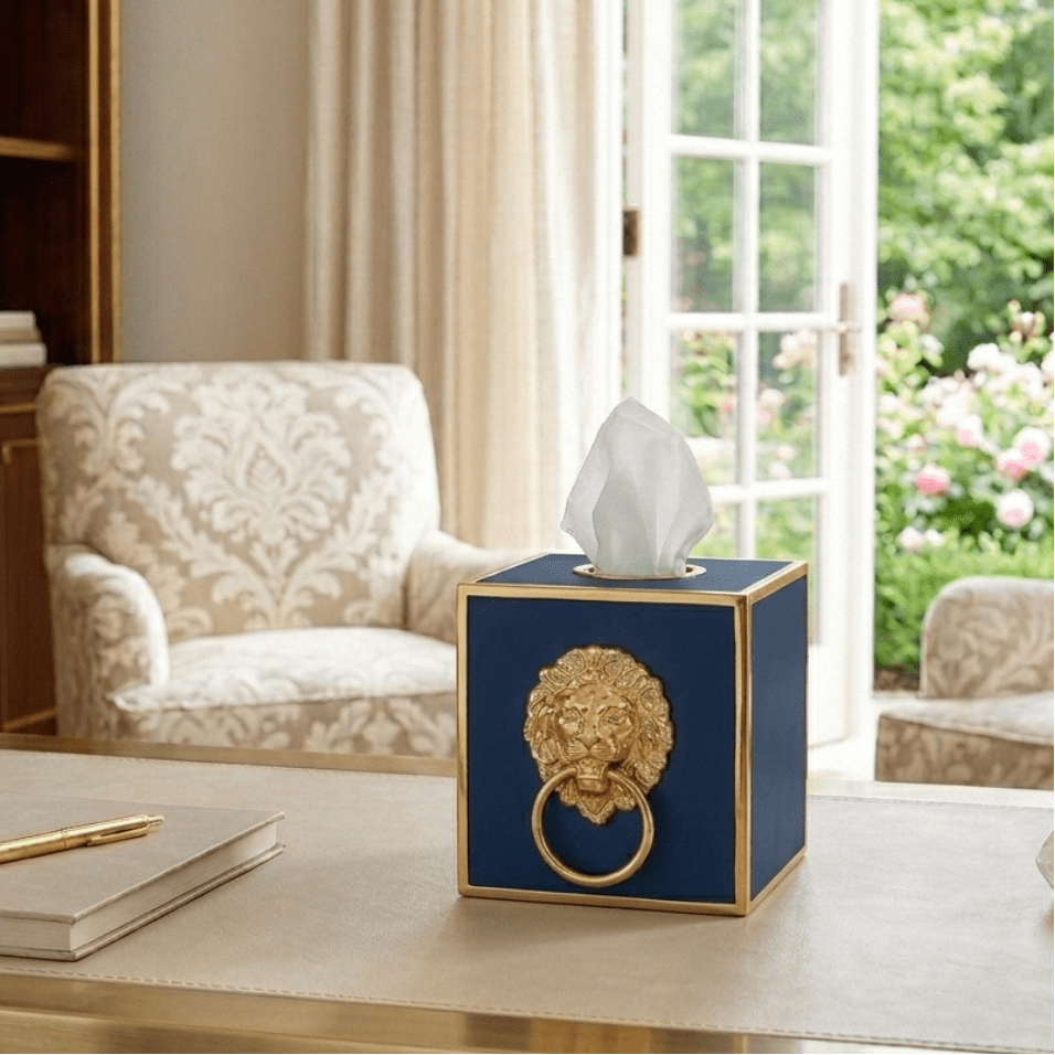 Regency Paws and Claws Blue / Indigo Blue Enameled Square Metal Tissue Box Cover for Bathroom, Vanity, Bedroom, Home Office - Tissue Box Cover from Jaye's Studio