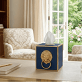 Regency Paws and Claws Blue / Indigo Blue Enameled Square Metal Tissue Box Cover for Bathroom, Vanity, Bedroom, Home Office - Tissue Box Cover from Jaye's Studio