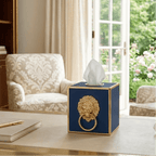 Regency Paws and Claws Blue / Indigo Blue Enameled Square Metal Tissue Box Cover for Bathroom, Vanity, Bedroom, Home Office - Tissue Box Cover from Jaye's Studio