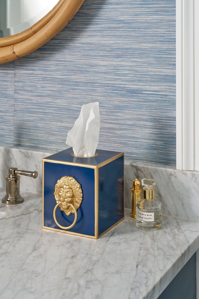 Regency Paws and Claws Blue / Indigo Blue Enameled Square Metal Tissue Box Cover for Bathroom, Vanity, Bedroom, Home Office - Tissue Box Cover from Jaye's Studio