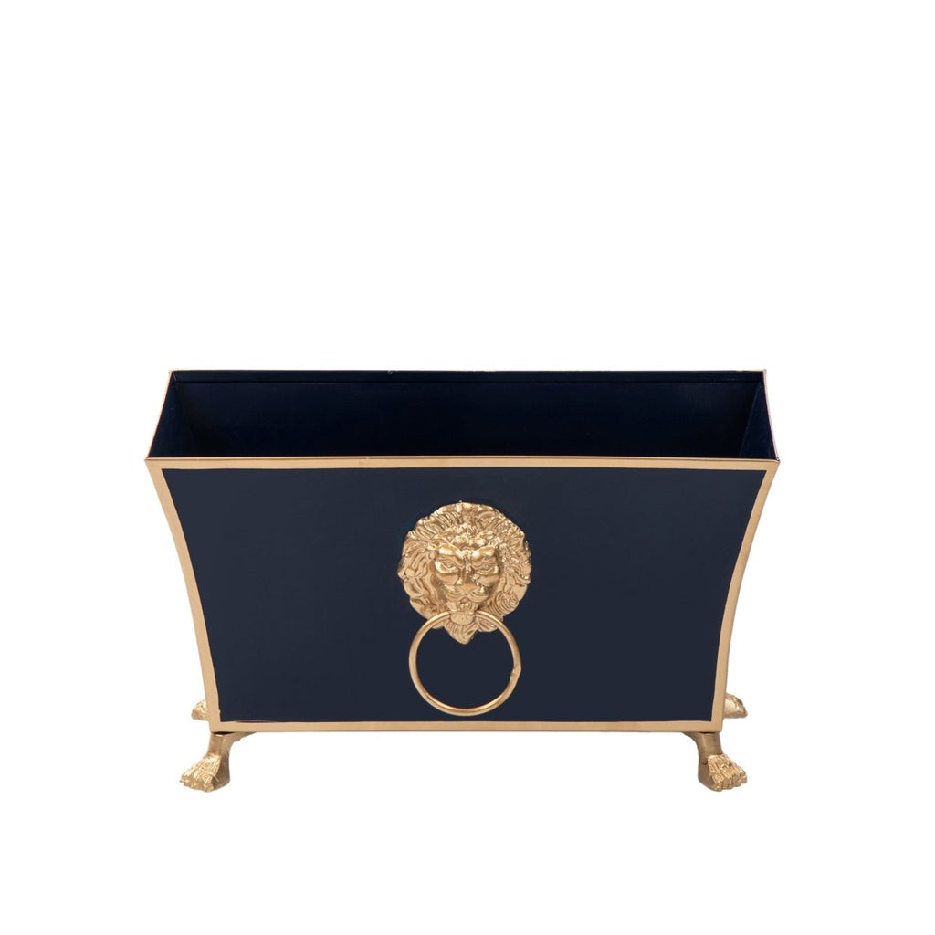 Regency Paws and Claws Indigo Rectangular Fluted Metal Cachepot Planter for Entryway, Mantle, Home Office, Kitchen and Living Room - Cachepots from Jaye's Studio