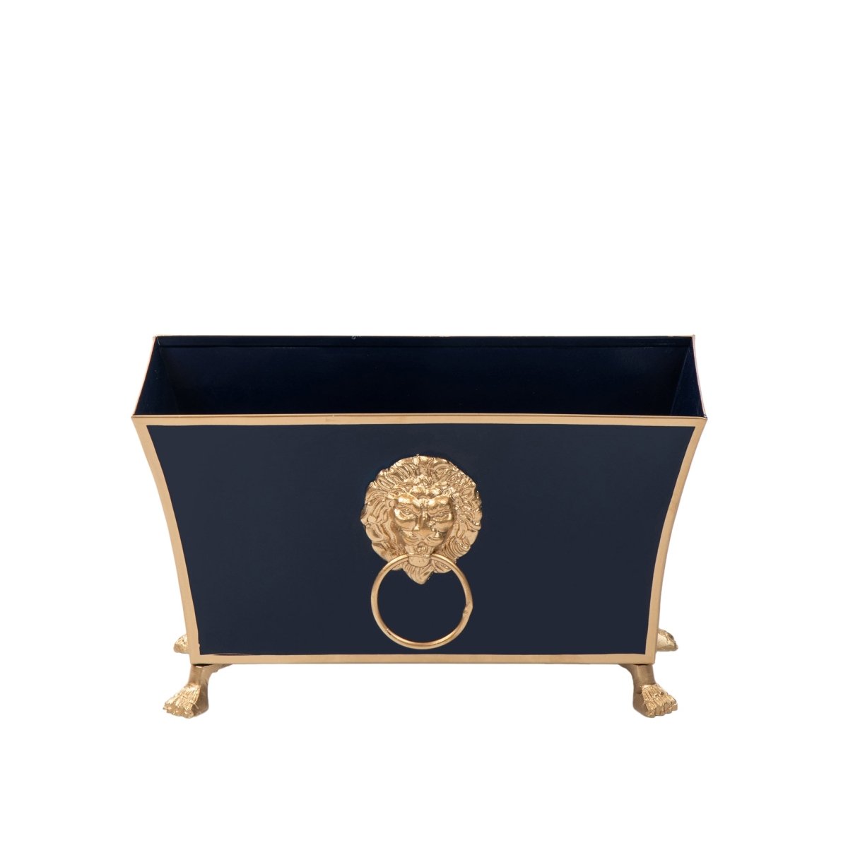 Regency Paws and Claws Indigo Rectangular Fluted Metal Cachepot Planter for Entryway, Mantle, Home Office, Kitchen and Living Room - Cachepots from Jaye's Studio