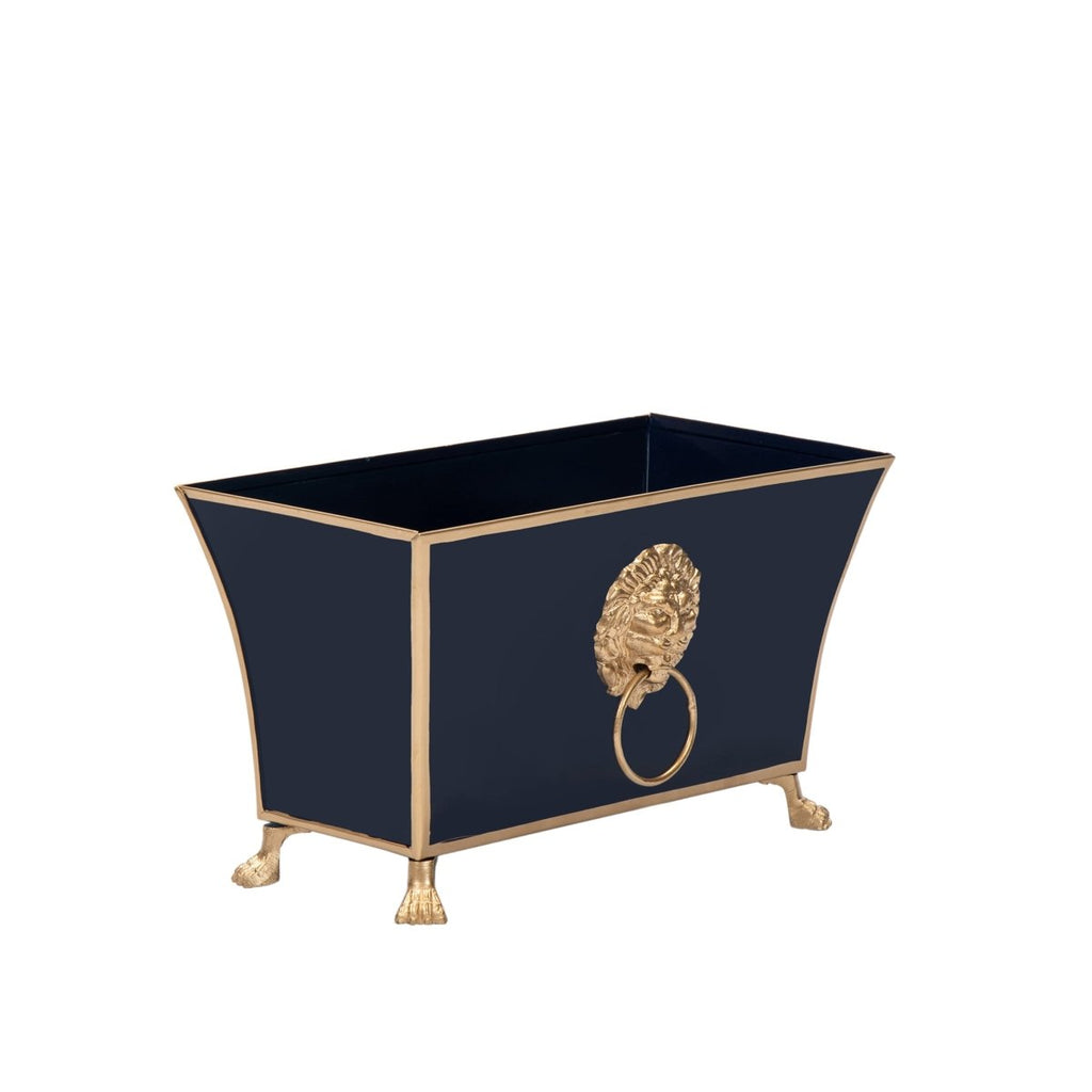 Regency Paws and Claws Indigo Rectangular Fluted Metal Cachepot Planter for Entryway, Mantle, Home Office, Kitchen and Living Room - Cachepots from Jaye's Studio