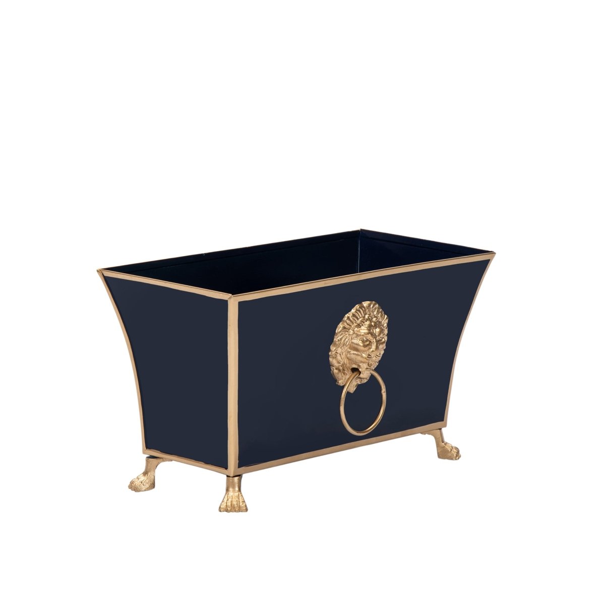 Regency Paws and Claws Indigo Rectangular Fluted Metal Cachepot Planter for Entryway, Mantle, Home Office, Kitchen and Living Room - Cachepots from Jaye's Studio