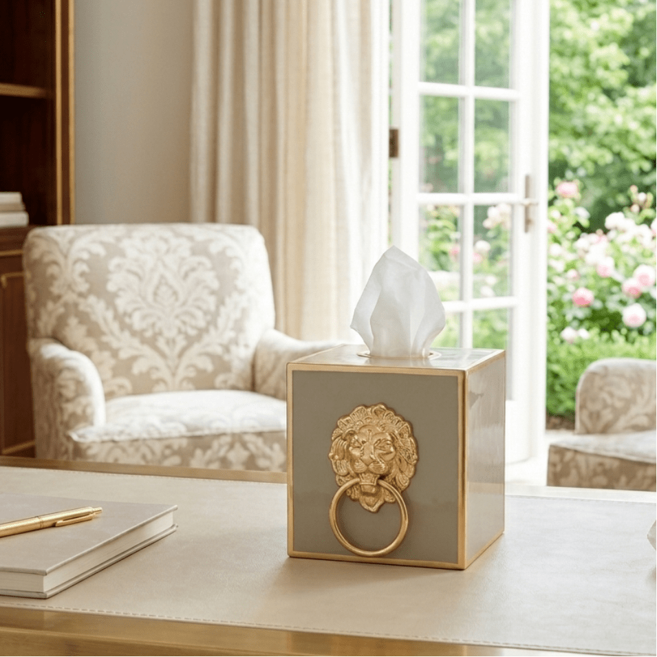 Regency Paws and Claws Taupe Enameled Square Metal Tissue Box Cover for Bathroom, Vanity, Bedroom, Home Office - Tissue Box Cover from Jaye's Studio