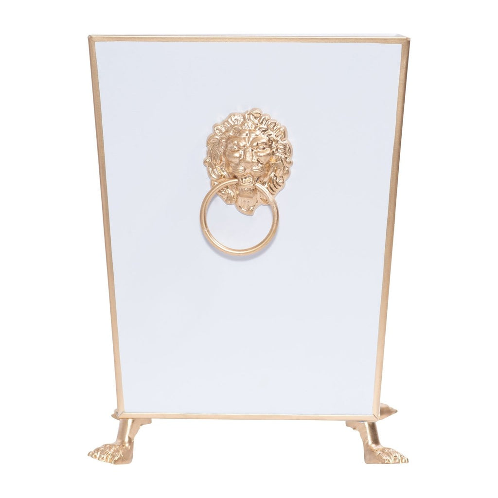 Regency Paws and Claws White Decorative Bathroom Trash Can, Wastebasket for Vanity, Home Office, Bedroom - Square without Lid with Lion Decor - Wastebaskets from Jaye's Studio
