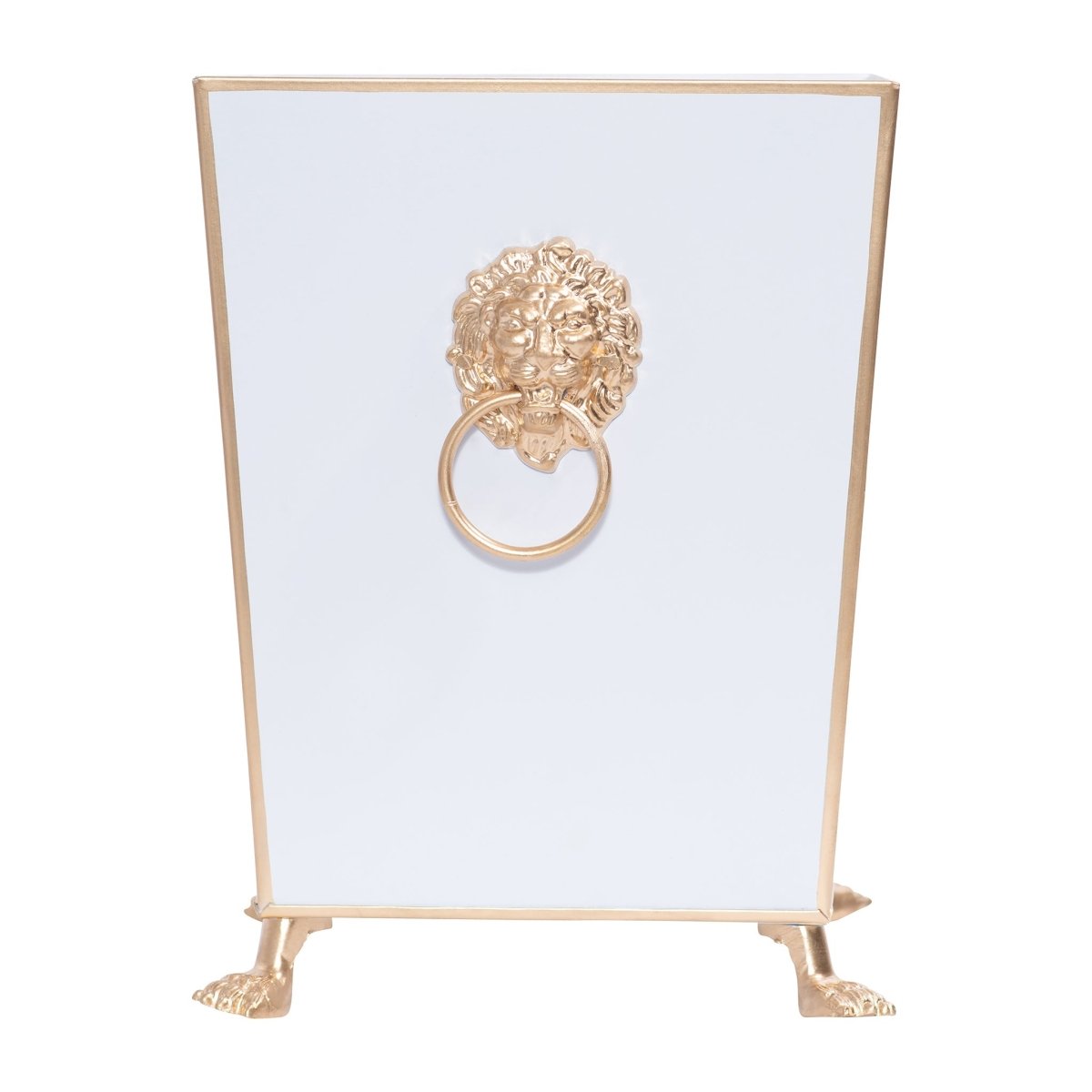 Regency Paws and Claws White Decorative Bathroom Trash Can, Wastebasket for Vanity, Home Office, Bedroom - Square without Lid with Lion Decor - Wastebaskets from Jaye's Studio