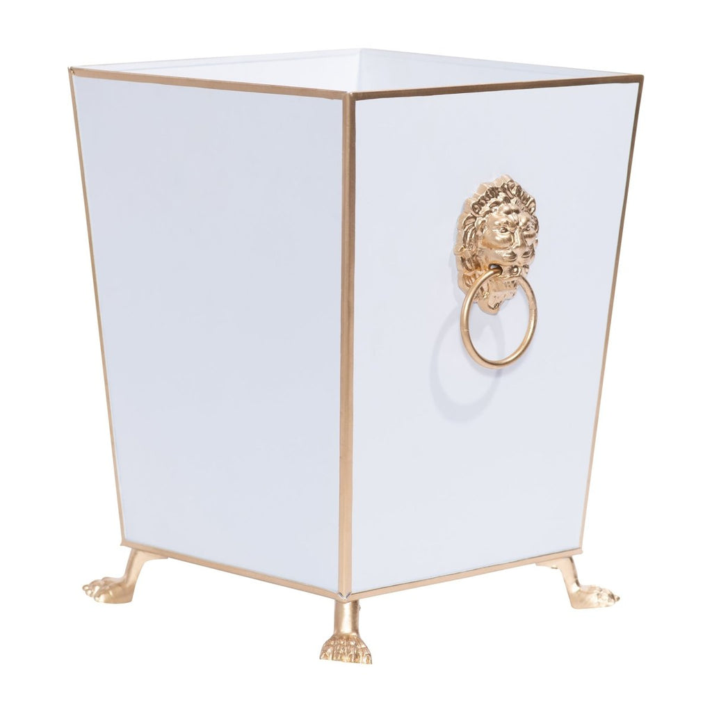 Regency Paws and Claws White Decorative Bathroom Trash Can, Wastebasket for Vanity, Home Office, Bedroom - Square without Lid with Lion Decor - Wastebaskets from Jaye's Studio