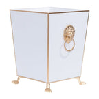 Regency Paws and Claws White Decorative Bathroom Trash Can, Wastebasket for Vanity, Home Office, Bedroom - Square without Lid with Lion Decor - Wastebaskets from Jaye's Studio