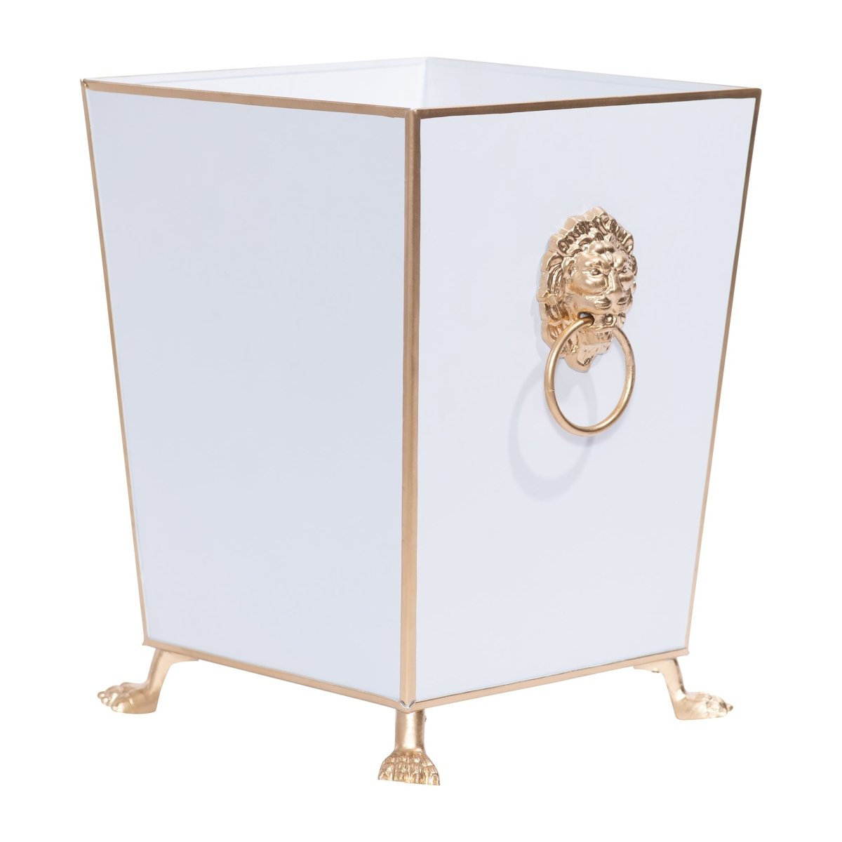 Regency Paws and Claws White Decorative Bathroom Trash Can, Wastebasket for Vanity, Home Office, Bedroom - Square without Lid with Lion Decor - Wastebaskets from Jaye's Studio