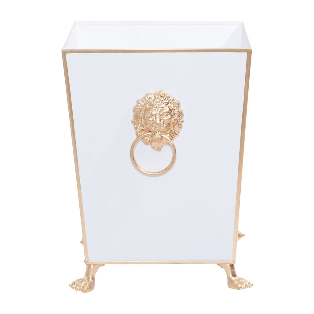 Regency Paws and Claws White Decorative Bathroom Trash Can, Wastebasket for Vanity, Home Office, Bedroom - Square without Lid with Lion Decor - Wastebaskets from Jaye's Studio
