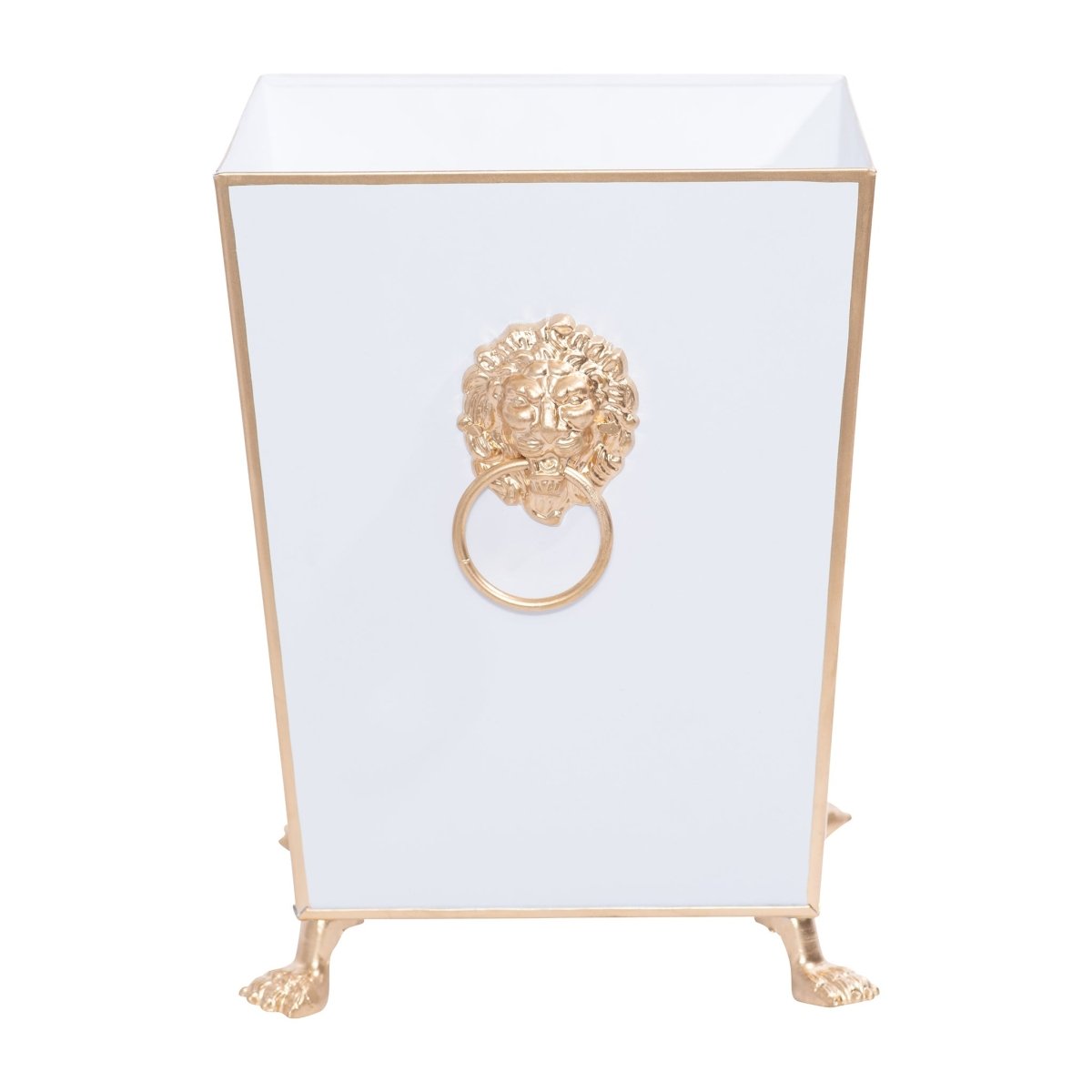 Regency Paws and Claws White Decorative Bathroom Trash Can, Wastebasket for Vanity, Home Office, Bedroom - Square without Lid with Lion Decor - Wastebaskets from Jaye's Studio