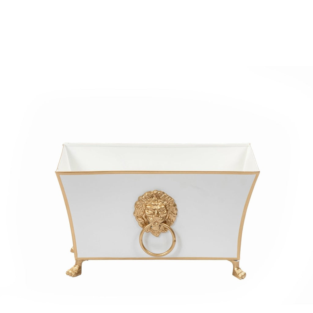 Regency Paws and Claws White Rectangular Fluted Metal Cachepot Planter for Entryway, Mantle, Home Office, Kitchen and Living Room - Cachepots from Jaye's Studio